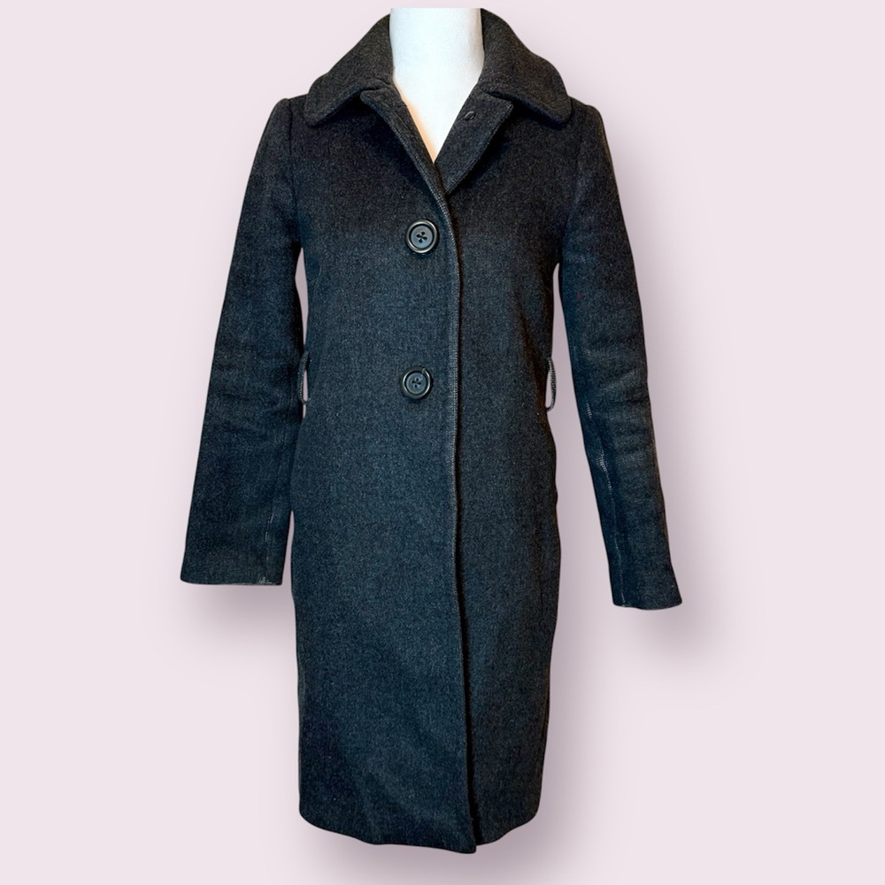 J. Crew Cashmere & Wool Harriet Plum Pea Coat Charcoal Gray Size 0 Petite - Picture 2 of 15
